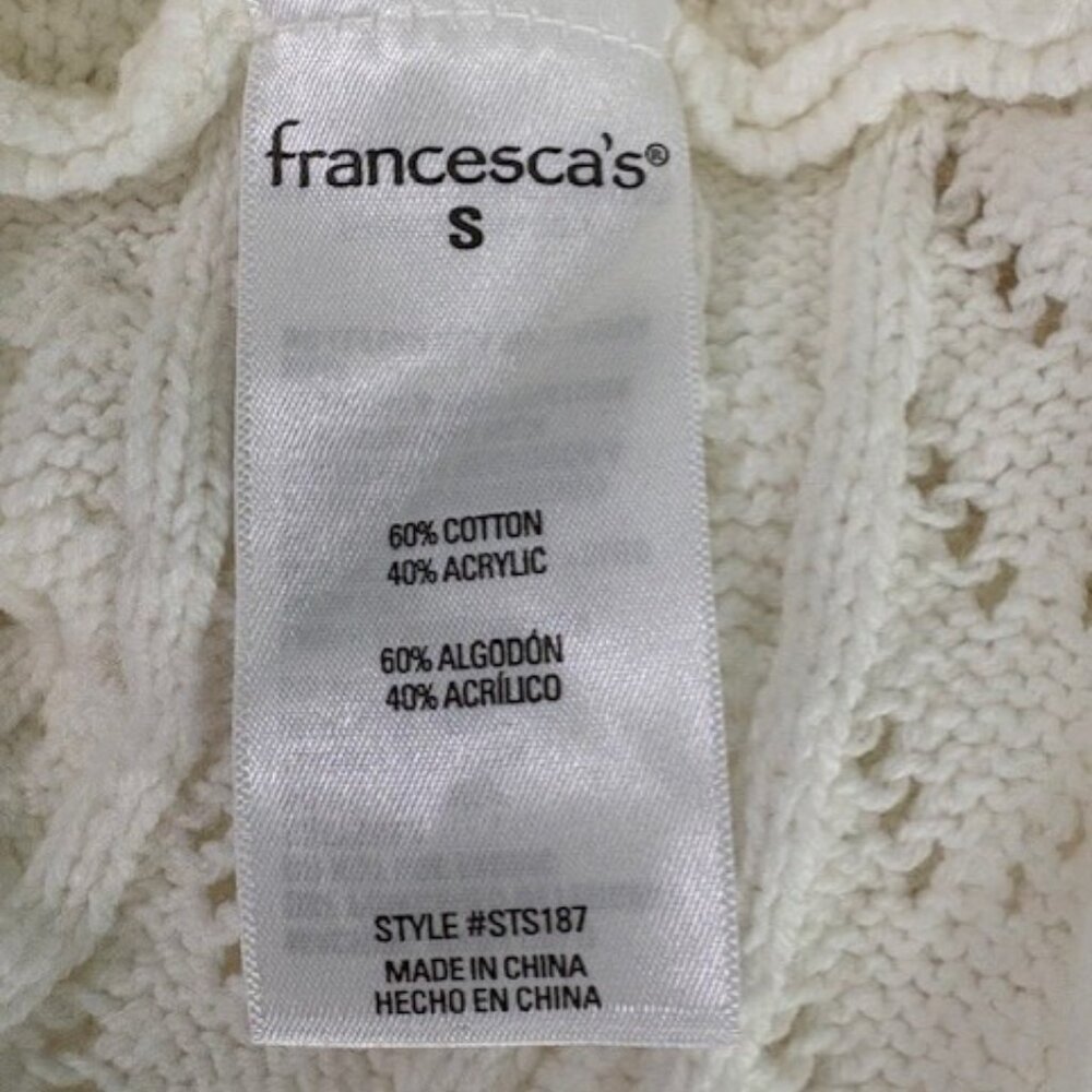 mi ami Francesca's Cable Knit Knotback Sweater Women's S Off White V-Necl L/S - Picture 8 of 10